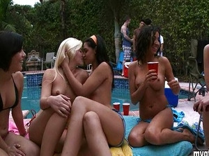 Girls having pool party