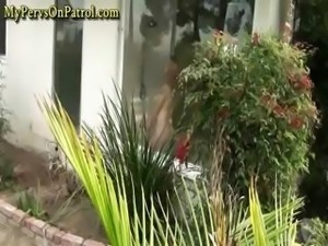 Amateur blonde stands naked in front of her window then gets a POV fuck