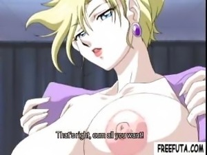 Blonde hentai tranny bitch with huge knockers gets sucked and bangs a teen