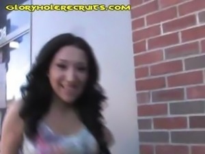 Dark-haired Asian bimbo gets it interracial in a glory hole