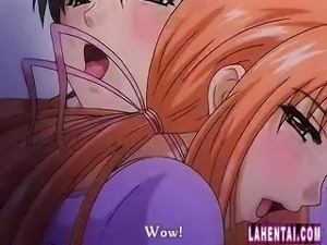 Young hentai redhead gets hammered in her wet twat while the neighbor peeks...