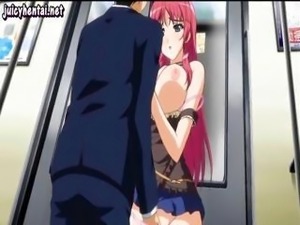 Busty animated redhead gets felt up her skirt on the train