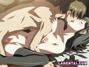 Busty brunette anime babe is getting her pussy drilled by cock