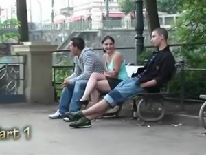 Gangbang with a cute teen in the middle of a city center PART 1