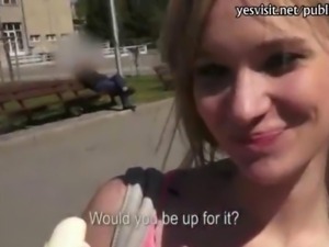 Blonde euro babe picked up and boned outdoor for money