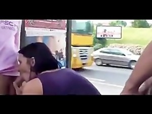 Young Busty Teen In Bus stop Threesome