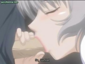 Horny anime girl gets two cocks she can give lip service to