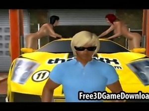 A hot 3d cartoon threesome with a hunky dude with muscles