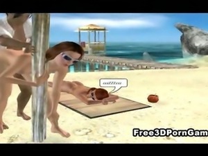 3D cartoon babe getting fucked hard on the beach