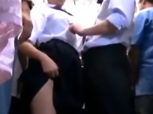 Schoolgirl Getting Her Pussy Rubbed With Cock Giving Blowjob For Business Man...