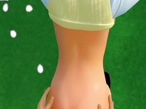 Teen animated brunette getting a cock in park