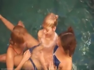 Three russian schoolmates in the pool