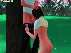 Animated girl tasting hard penis