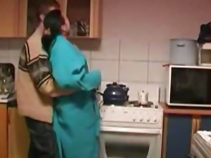 Boy Fucks Horny Housewife's In The Kitchen