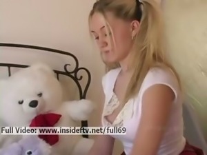 Alison _ Amateur blonde cheerleader playing with her toys in bed