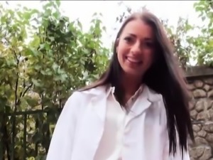 Naughty nurse Leyla Peachbloom hitchhikes and fucks stranger