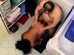 Chunky perv pumps beautiful African teen in the restroom
