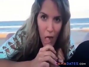 Nice tease, blowjob, fuck and facial in the beach