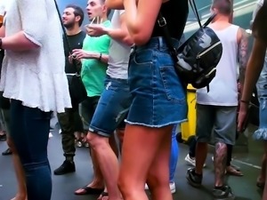 Sexy slender amateur teen with fabulous legs upskirt outside
