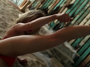 Blonde teen teasing in erotic POV video