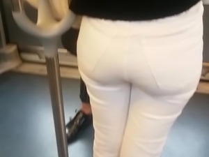 French Girl with nice rounded butt in white jeans