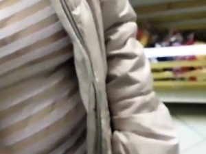 Touching tits in see-throu blouse in a market