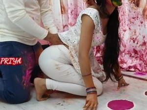 Holi special- YourPriya enjoyed brother&#039;s huge dick in pussy